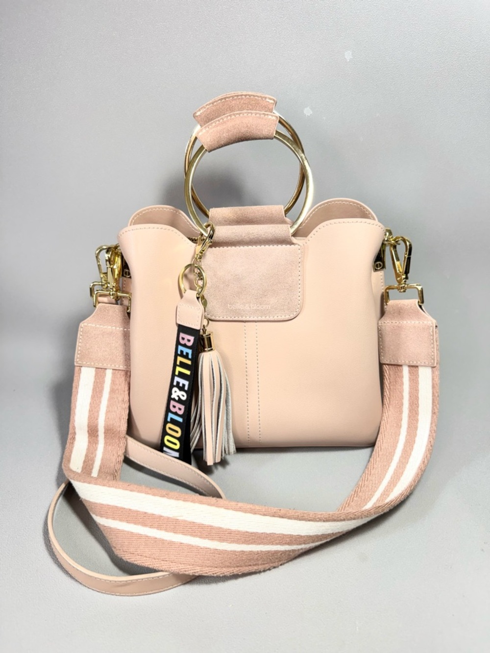 Belle & Bloom Blush Pink Crossbody Bag with Wide Adustable Striped Strap